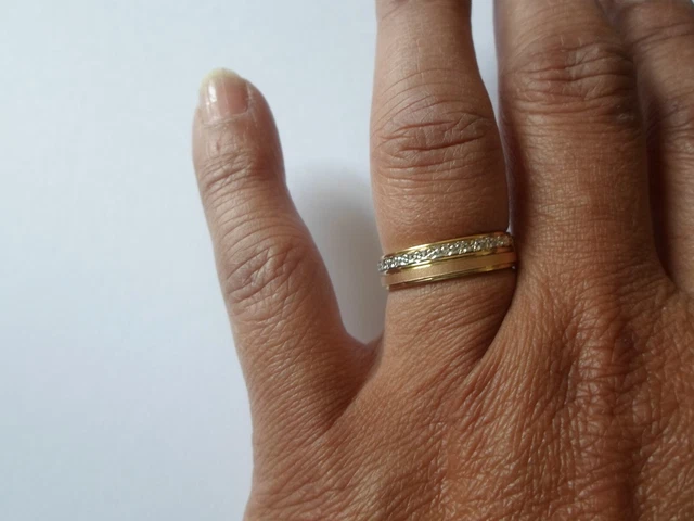 Bague Alliance Large Dorée Diamantée Taille 60 - Anneau Plaqué Or, Neuf Sans Emballage