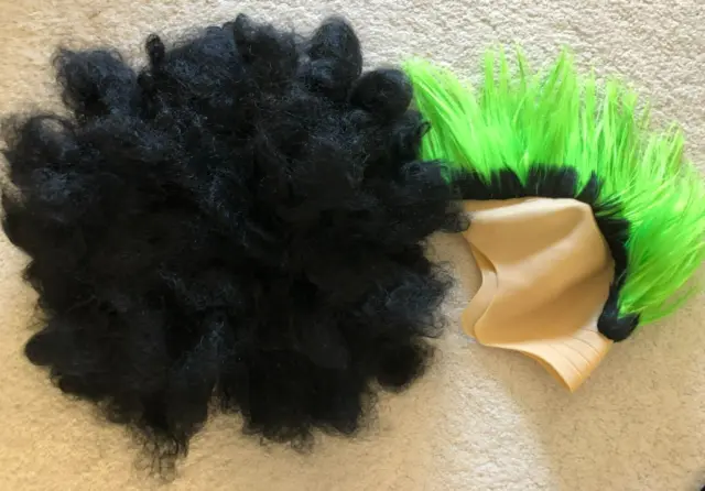 🎃Halloween SET OF 2 WIGS - Neon Mohawk & 60's Hippie Afro Hairstyle Adult O/S🎃