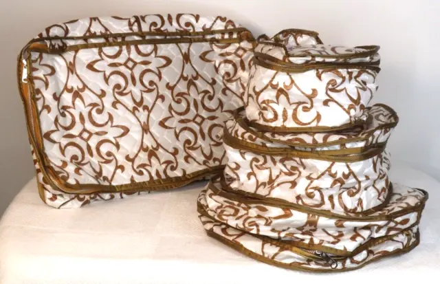 Vintage Quilted Plastic Zip Protective Dinner Ware Storage Soft Pouch Set of 4