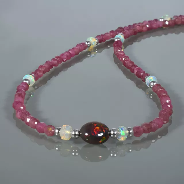 Natürlich Regenbogen Feuer Opal & Rosa Turmalin Handgefertigt Perlen Kette Damen