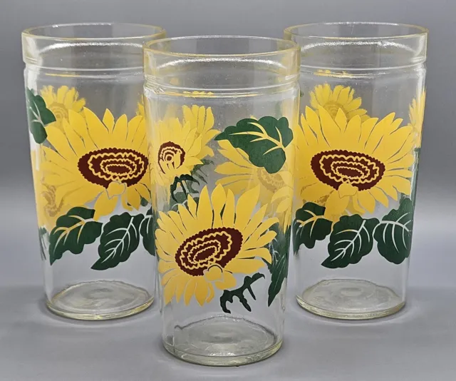 Anchor Hocking Set Of 3 Sunflower Glasses. 14 oz. 6" Tall. Great Condition!