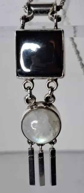 Beautiful Handmade Hematite/Moonstone Sterling Silver Pendant And Chain Bnib