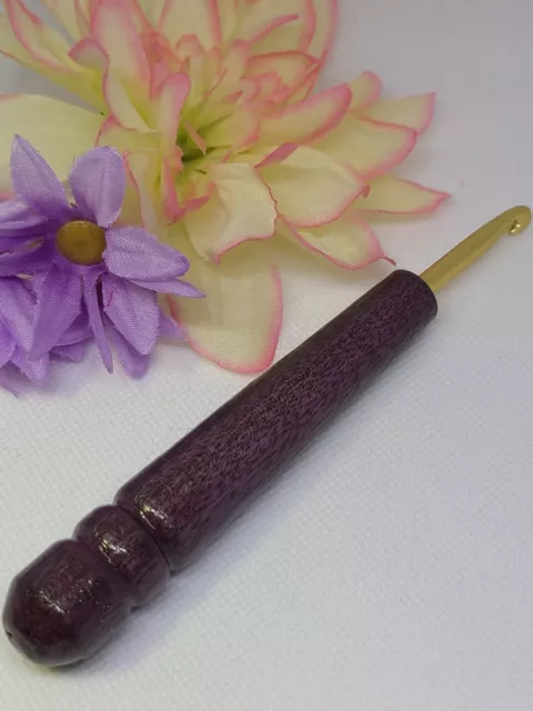 PURPLEHEART handmade 5 mm/ H EXOTIC WOOD crochet hook, ERGONOMIC made in USA