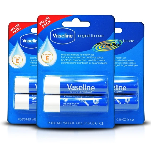 3x Vaselina Palo Azul Original Terapia Labial Bálsamo PAQUETE DOBLE 2x4.8g