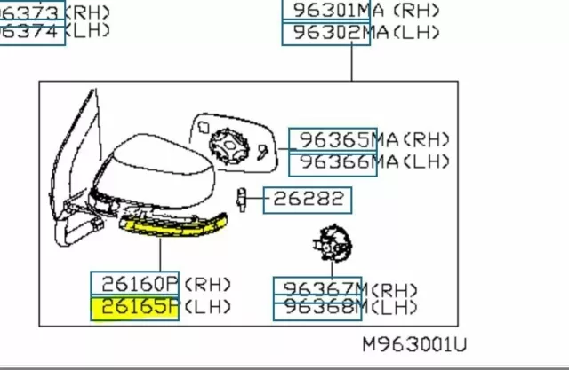 Genuine Nissan OEM 26165-4X00A TURN SIGNAL LAMP ASSY-SIDE LH 261654X00A