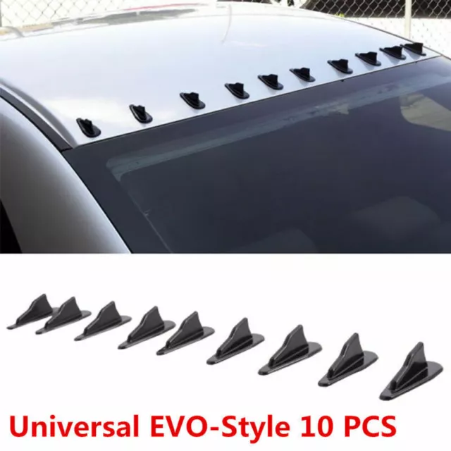10 Pcs Car EVO Style PP Roof Shark Fins Spoiler Wing Kit Vortex Generator Black