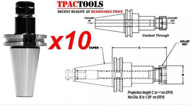 10Pc Cat40 Er16 Precision Collet Chuck G2.5 True Balance 0.0001" Accuracy New