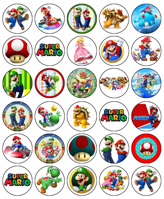 SUPER MARIO CUPCAKE Toppers Edible Icing Birthday Cake Decorations (2