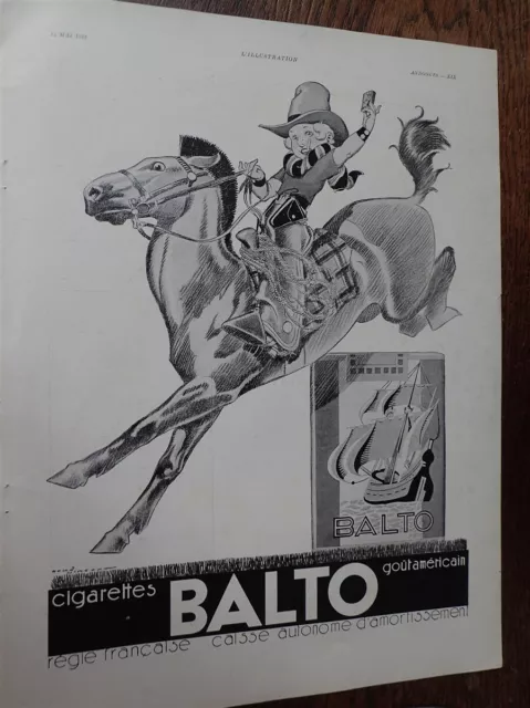 Cigarettes BALTO par René VINCENT + FRIGECO publicité papier ILLUSTRATION 1932
