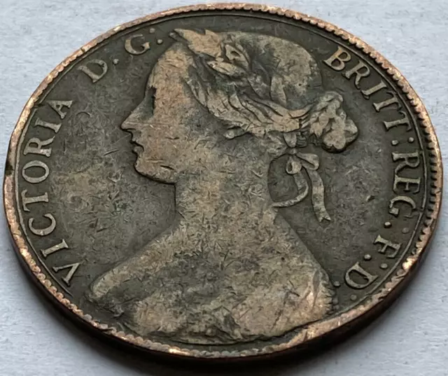 1860 Queen Victoria Bun Head 1 Penny Coin / Victorian 1D  /  #169