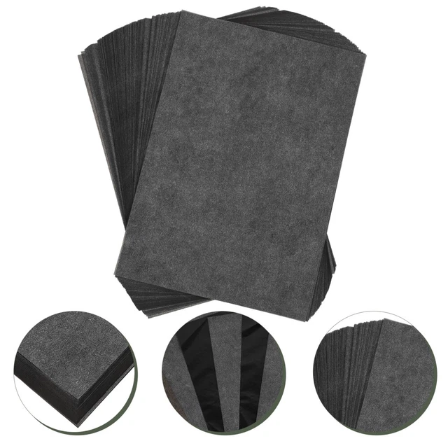 MXTIMWAN 100 vellen transparant A4-papier, carbonpapier, zwart grafiettransferpapier, voor tatoeages en hout, met 5 reliëfstiften MXTIMWAN 100 vellen transparant A4-papier, carbonpapier, zwart grafiettransferpapier, voor tatoeages en hout, met 5 reliëfstiften