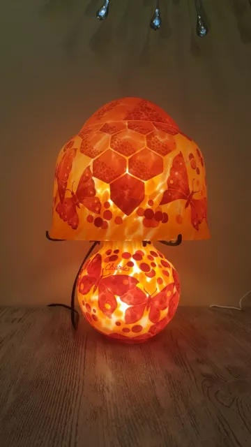 Charder Reproduction Art Deco Cameo Glass Table Lamp Orange Butterfly