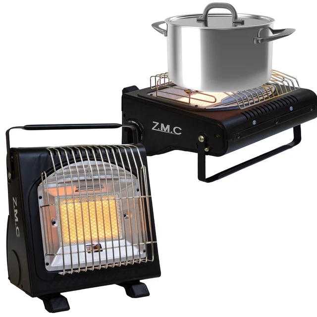 2in1 Tragbare Gasheizung Camping Butan Gas Kocher Keramik +8 Gaskartuschen 1,7KW 2