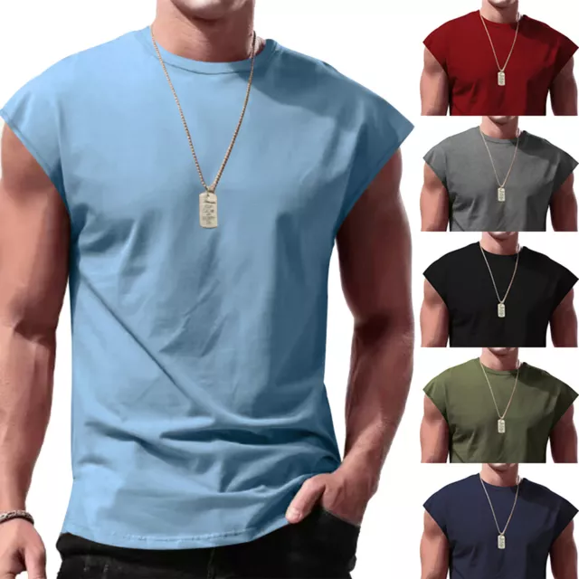 Men Top Workout Sweatshirt Jogging T-shirt Solid Color Vest Athletic Tank Shirt