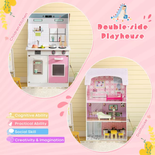 Wooden DIY Doll House Kids Pretend Play Toys Dollhouse Full Furniture Set Gift 3