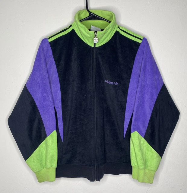 Vintage 80s Adidas Terminator Velour Black Purple Green Track Jacket Mens Size S