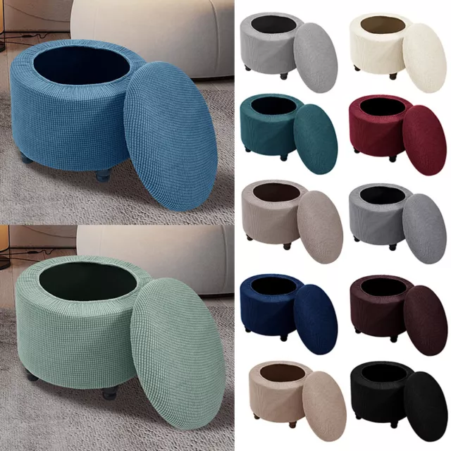 Round Storage Ottoman Stool Linen Footstool Dressing Vanity Chair Newhome D