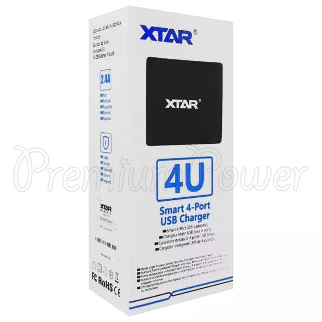 Xtar 4u Smart 4-port USB Charger Max 2.4A Rapide Pratique Énergie Noir Eu Prise 2