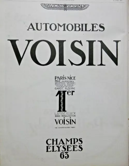 Publicité De Presse 1925 Automobiles Voisin Vainqueur Paris Nice 1000 Km
