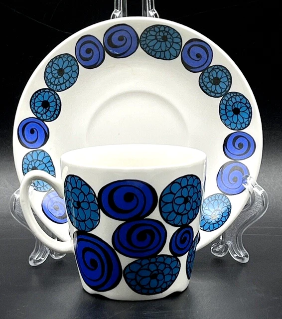 Figgjo Flint Norway Saturn Cup and Saucer Kirsten Dekor White Blue - 2 Pc