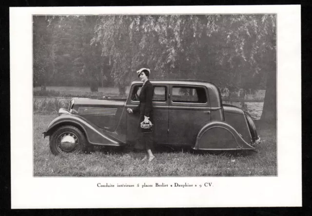 1936 BERLIET Dauphine 9 CV Antique Vintage Original Print Lady fashion photo FR