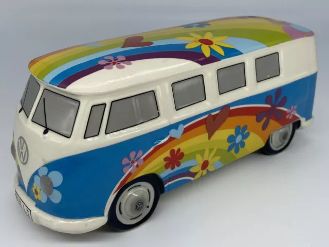 VW Bus Spardose Keramik im Love & Peace Design / Hippie-Design