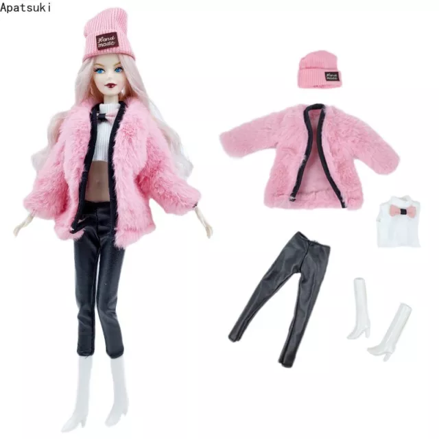 Pink Fur Fashion Clothes Set for 11.5" Doll Outfits 1/6 Dolls Accessories Boots