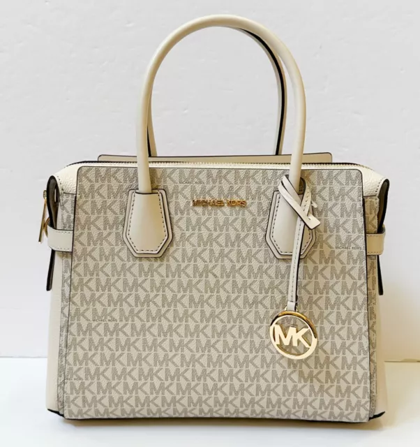 Michael Kors Mercer M Belted Satchel Shoulder Crossbody Bag Mk Light Cream Multi