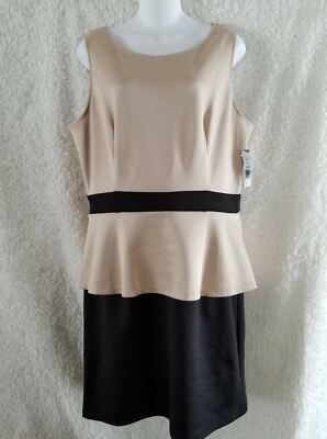 NWT AA STUDIO AA Womens Size 14 Black & Tan Peplum Pullover Sleeveless Dress