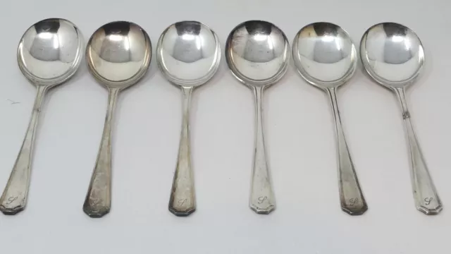 Art Deco Large Soup / Serving Spoons Silver Plated Insignia Plate Set of 6