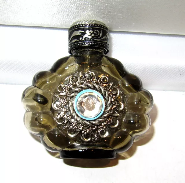 Small Silver Plate/Tone Lid Smoky Brown Glass Perfume Bottle 3
