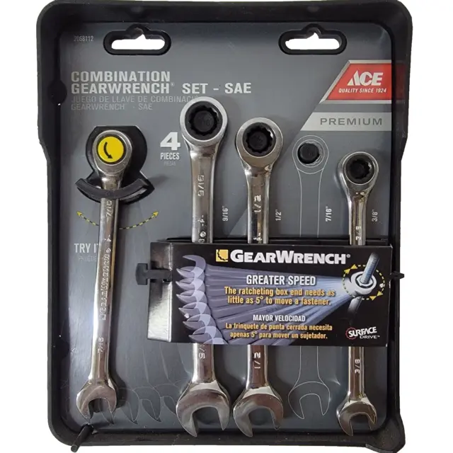 Gearwrench 4 pc SAE Standard Ratcheting Combination Wrench Set 3/8 7/16 1/2 9/16