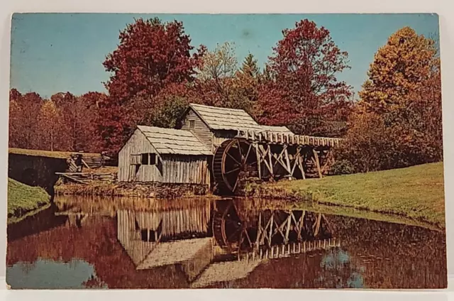 Postcard Old Fashioned Water-Wheel Grist Fall Autumn Leaves Vintage