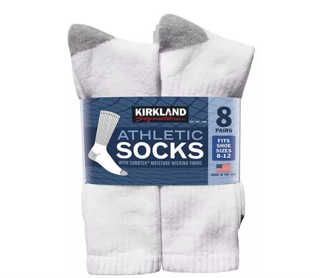 Kirkland Signature Men’s Athletic Sock 8 Pair White Color