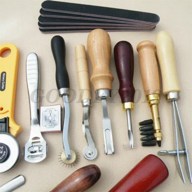 Leather Craft Punch Tools Kit Stitching Carving Working Sewing Saddle Groover Q 2