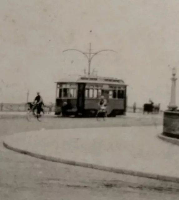 Dairen Dalian Old China RPPC Photo Postcard   Veiw Of Pier Bicycles Trolley Vtg