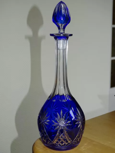 St Louis Ancienne Carafe A Porto Aperitif Cristal Tailler Doubler Couleur Bleu