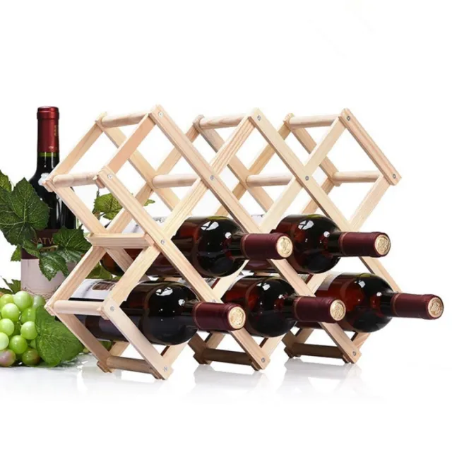 Amazing 10 Bottles Wine Rack Wooden Folding Free Standing Bottle Bar Wood Stand