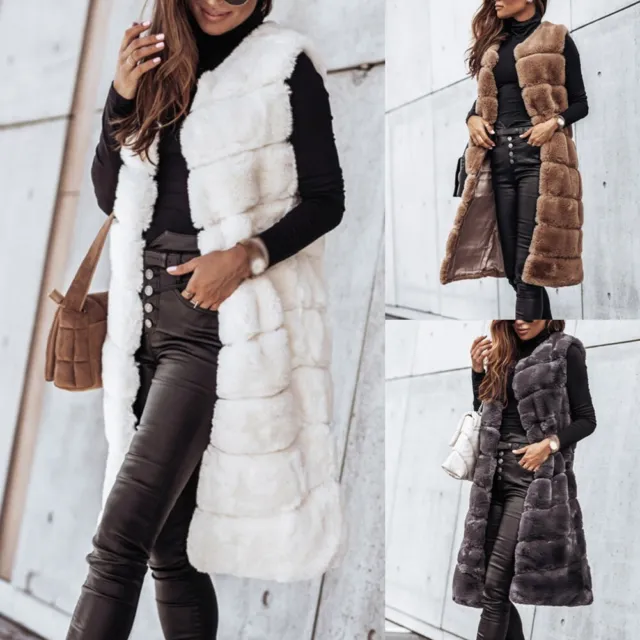 Élégante veste femme en fausse fourrure manteau d'hiver gilet vêtements d'ext