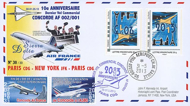 FDC VARIETY "10 years Last Flight CONCORDE Air France Paris-New York-Paris" 2013