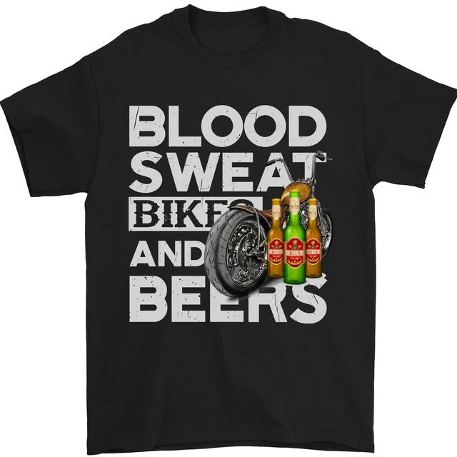 T-shirt da uomo Blood Sweat Bikes & Beer divertente moto 100% cotone