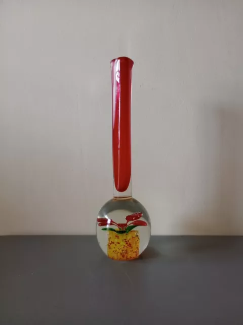 Vintage Retro 60s 70s Italian Murano Sommerso Red Art Glass Bud Vase Paperweight