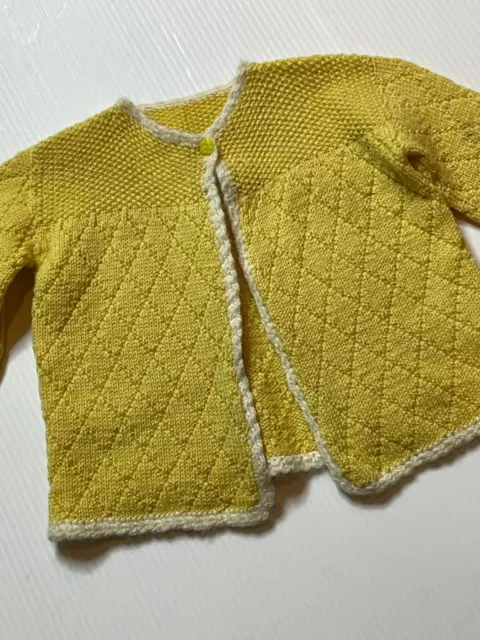 Vintage 50s 60s MCM Baby Infant Hand Knit Crochet Infant Sweater Cardigan Yellow 3