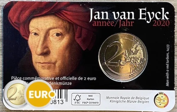 2 euros Belgique 2020 Jan Van Eyck BU FDC Coincard FR et NL 2