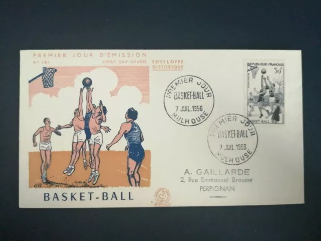France Premier Jour Fdc Yvert 1072 Basket Ball 30F Mulhouse 1956