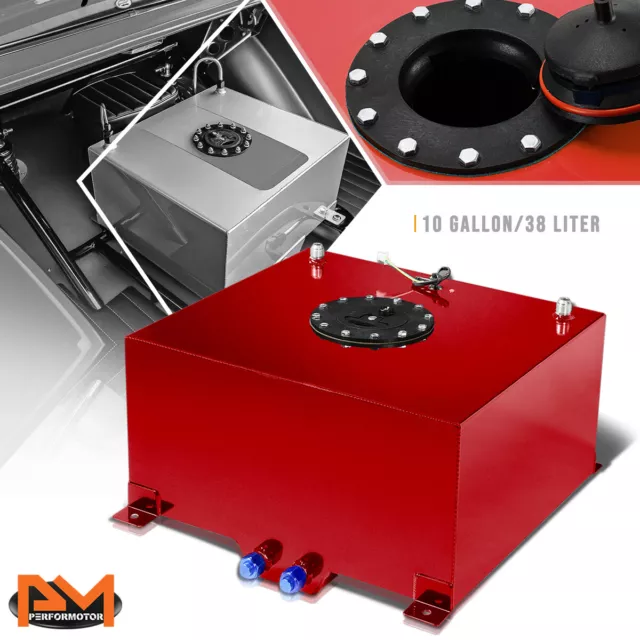 10 Gallon/38L Lightweight Aluminum Red Fuel Cell/Gas Tank+Level Sender Black Cap