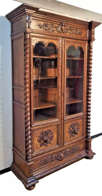 Bücherschrank Vitrine Bibolotheksschrank Antik Jagdstil ca 1900