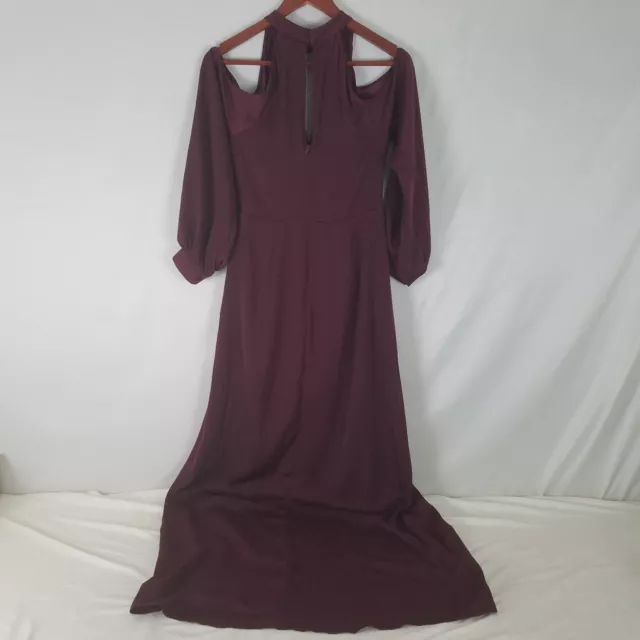 Lush Romper Dress Womens Small Burgundy Bishop Sleeve Cold Shoulder Surplice 3