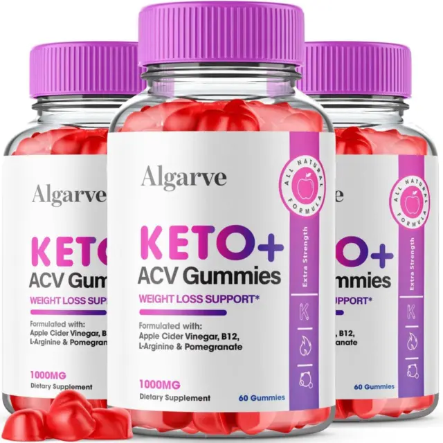 (3 Bottle) Algarve Keto ACV Gummies 1000MG Apple Cider Vinegar 180 Gummies