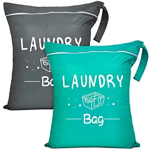 2 Pcs Large Travel Laundry Bag Waterproof Wet Dry Bag Washable Dirty Clothes Bag